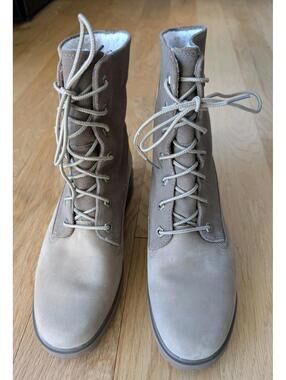 Timberland Jayne WP Taupe Leather Teddy-Fleece Lined Fold-Down Fashion Boot Sz 9